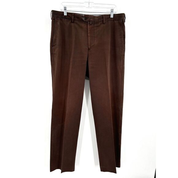 FACONNABLE Men's Brown Straight Leg 100% Cotton Dress Pants Size 36 - Picture 1 of 6